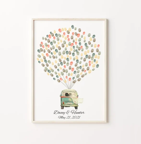 wedding guest book thumbprint tree vw car