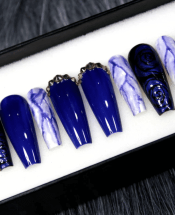 Marble Sapphire Press On Nails Long Coffin