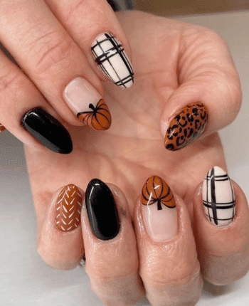 classy coffin fall nails, almond fall nails, fall ombre nails