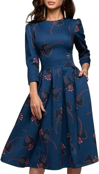 fall wedding guest dresses with long sleeves- blue midi dress