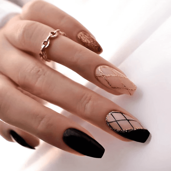 classy coffin fall nails, almond fall nails, fall ombre nails