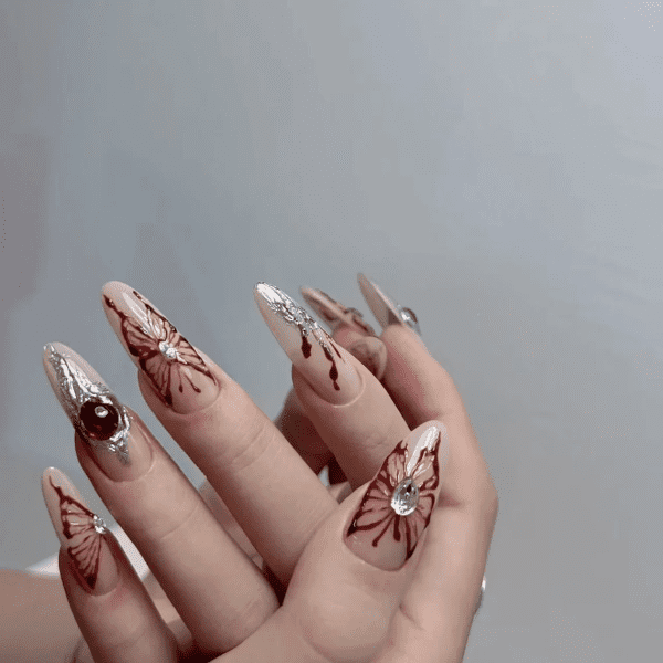 classy coffin fall nails, almond fall nails, fall ombre nails