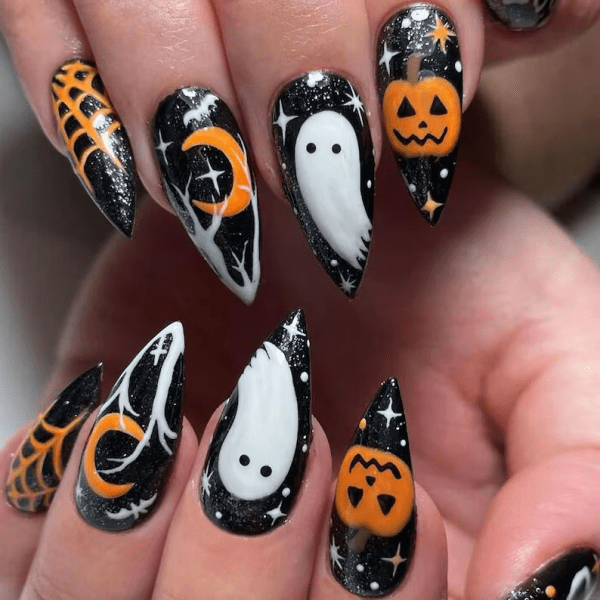 classy coffin fall nails, almond fall nails, fall ombre nails