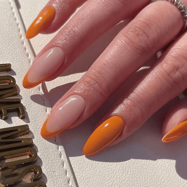 classy coffin fall nails, almond fall nails, fall ombre nails