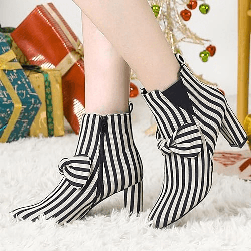 black and white striped boots