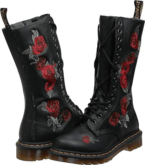 red and black embroidered calf boots