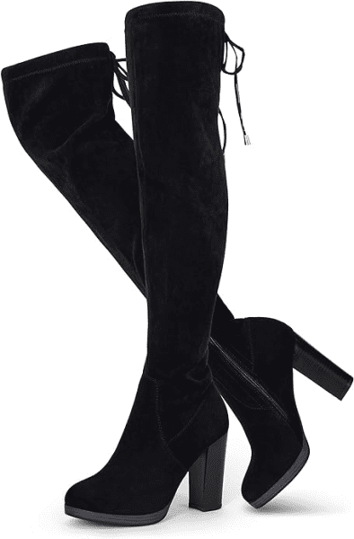 over the knee chunky heel black boots