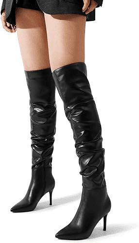 over the knee leather black boots