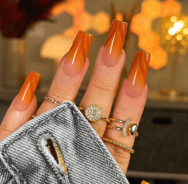 classy coffin fall nails, almond fall nails, fall ombre nails