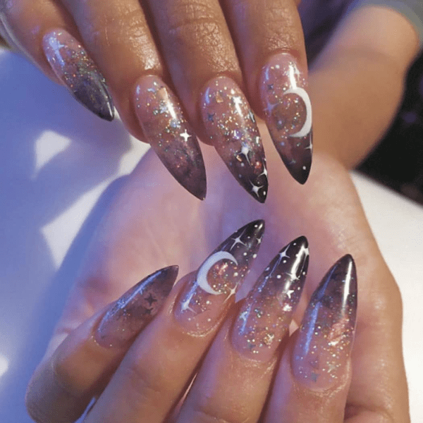 classy coffin fall nails, almond fall nails, fall ombre nails