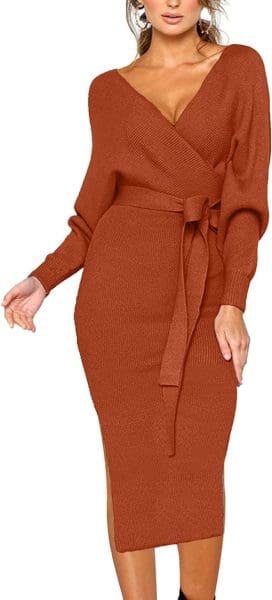 wedding guest dresses with long sleeves- sweater dress wrap