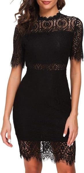 wedding guest dresses with short sleeves- lace mesh black dress