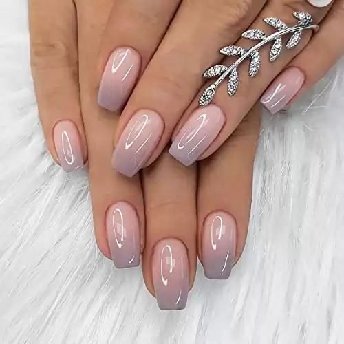 Kikmoya 24pcs Press on Nails Long Glossy Nude Fake Nails with Rhinestones  Stiletto Acrylic Nail Tips False Nails Finger Manicure Stick on Nails for