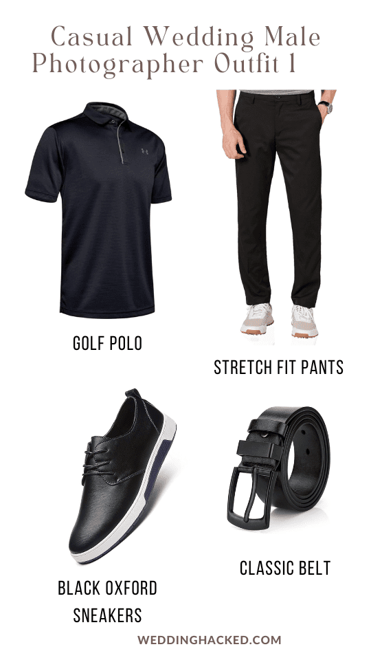 male-wedding-photographer-outfit-ideas-golf-polo-black-pants-oxford-sneakers-classic-black-belt