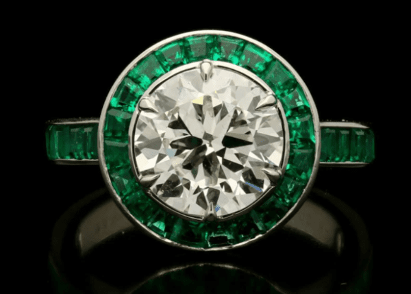 Antique 2CT Round Cut Diamond Engagement Ring, Art Deco 