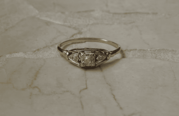 Antique Estate C1930 14K Gold 0.21TCW Old Mine cut & Rose cut Diamond Three-Diamond Engagement Ring 