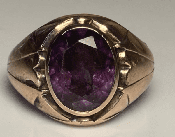 Antique Purple Sapphire Ring in 14K Rose Gold Victorian Era