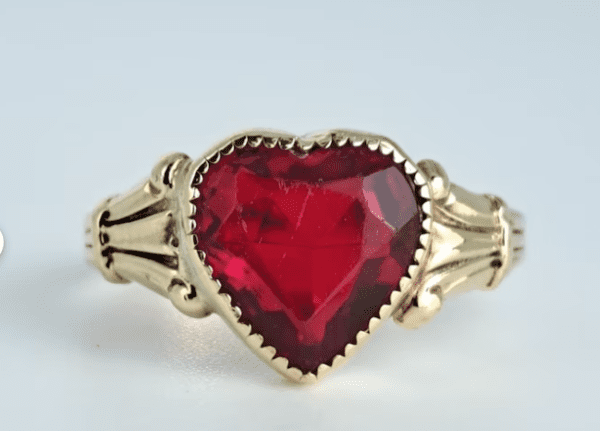 Antique Ruby Paste Heart Ring in 10K Yellow Gold Victorian Era