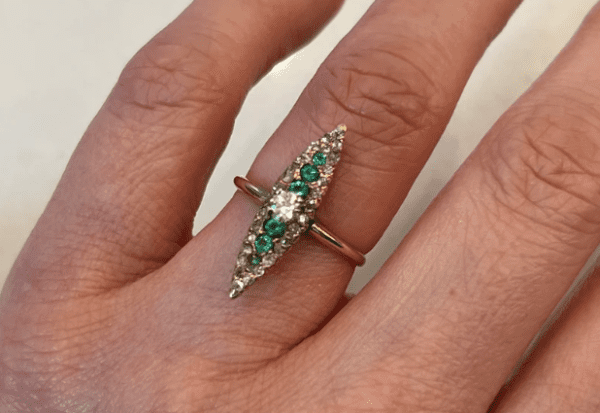 Vintage Victorian Diamond & Emerald Ring in 14k