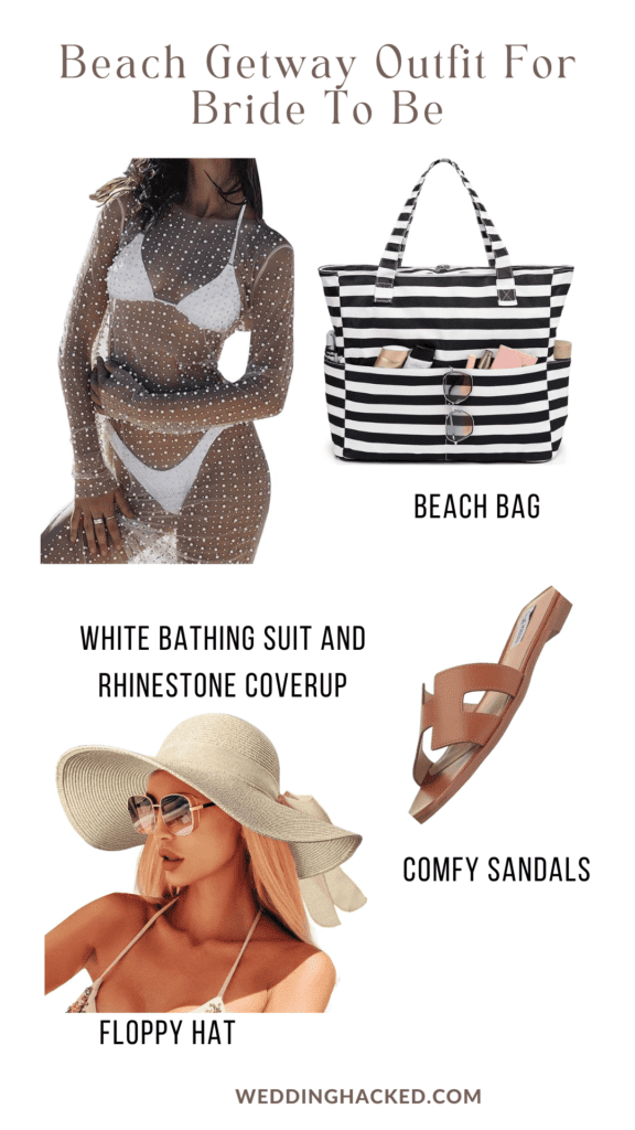 beach-bachelorette-party-outfit-for-bride-white-bathing-suit-rhinestone-coverup-striped-beach-bag-floppy-hat-hermes-sandles-dupe