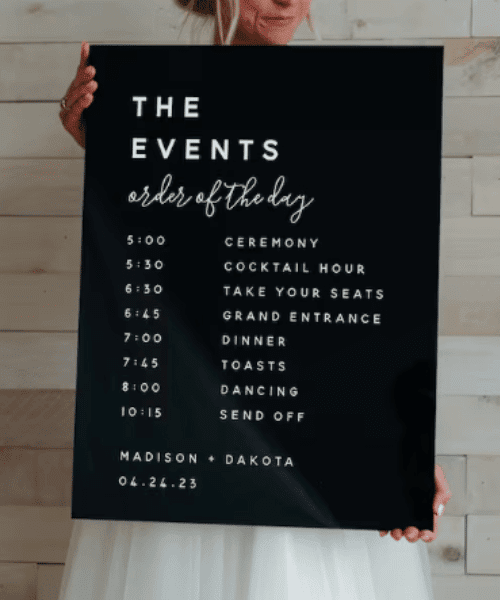 Acrylic Order of Events Sign