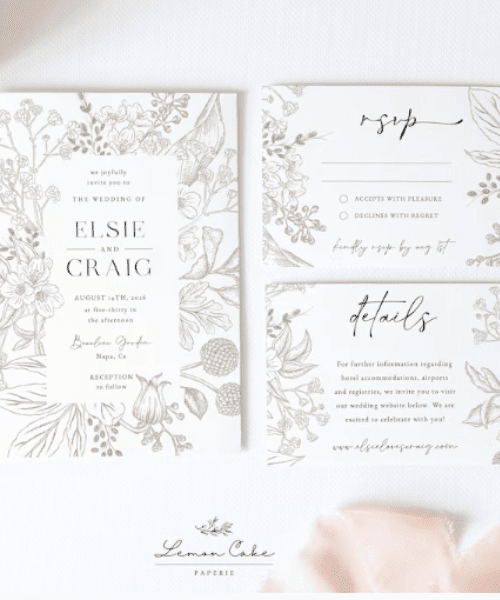 Botanical Wedding Invitation Set, Printable 