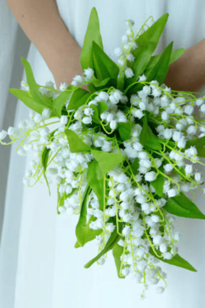 Cascading white silk lily of the valley Bridal bouquet