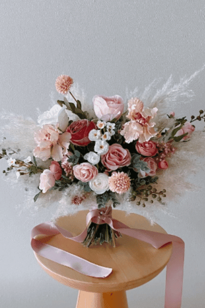 Dusty Pink Pampas grass Boho Silk Flower Bouquet