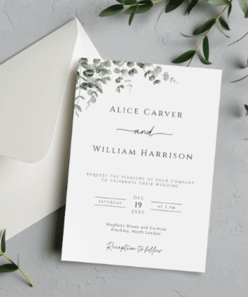 Eucalyptus wedding invitation template