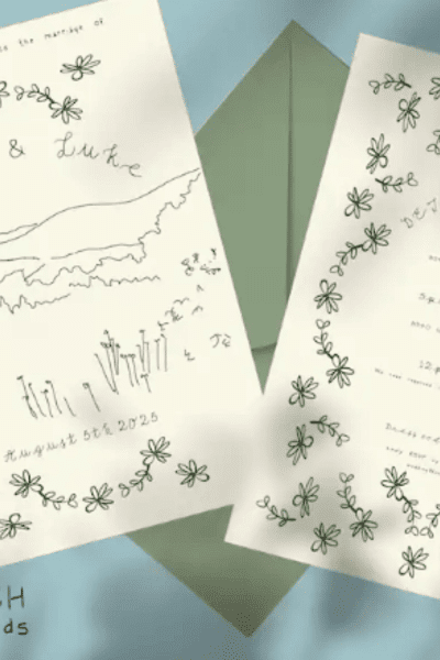 Hand-drawn Whimsical Forest Theme Wedding Invitation, Printable Invitation