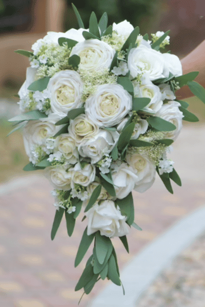 Ivory Roses Eucalyptus Bridal Bouquets Real Touch Roses 