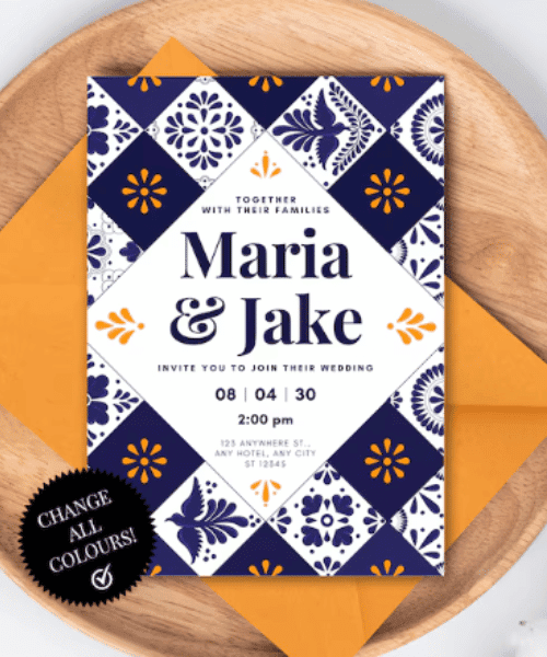 Modern Mexican Talavera Inspired Wedding Invitations