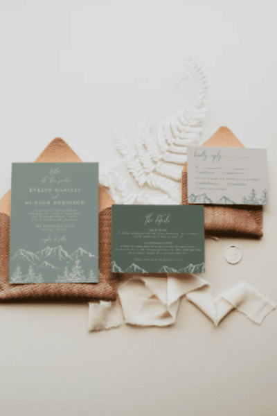 Mountain Wedding Invitation Set, Sage Green