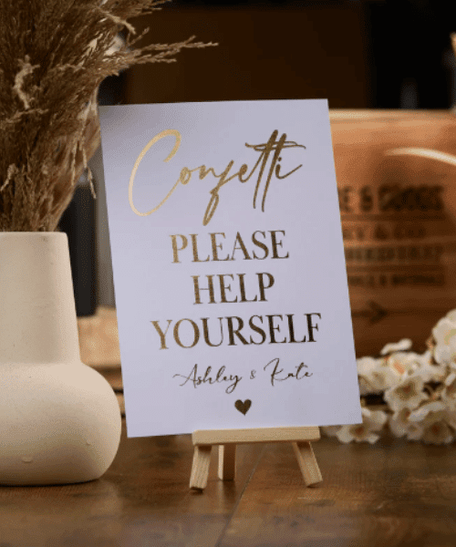 Personalised Table Décor Gold Foil Confetti Print Sign