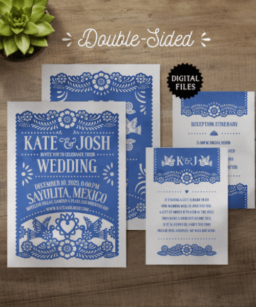 Personalized Papel Picado Invitation + Details Card 