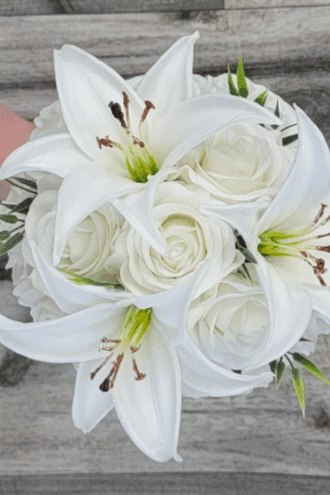 Real Touch White Roses & White Tiger Lilies