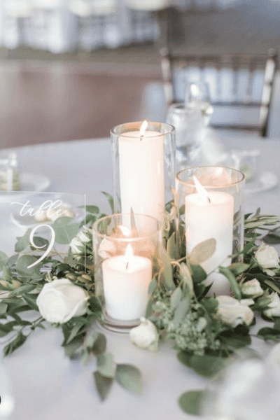 Round Table Eucalyptus & Candles Wedding Decor