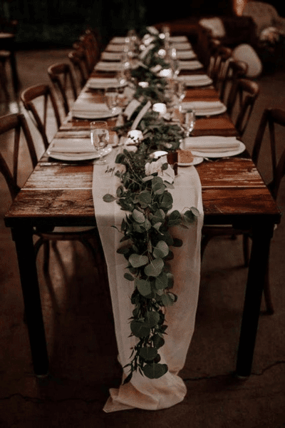 Table Runner & Eucalyptus Garland Long Tablescape