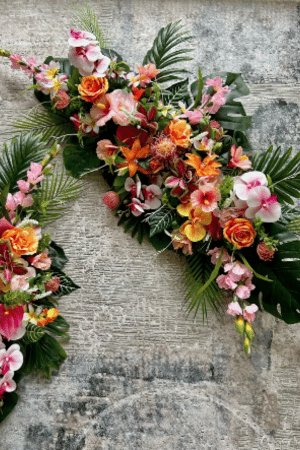 Tropical wedding arch flowersCorner swag &tieback