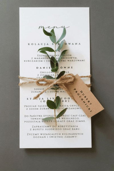 Wedding Menu With Eucalyptus Detail