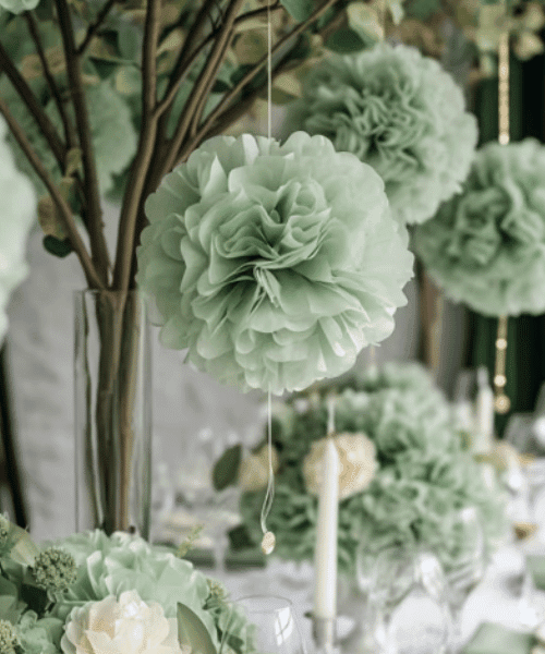 Dusty Sage Green Tissue Paper Pom Poms - Elegant Decor for Baby Showers, Weddings,