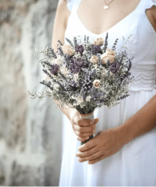 lavender & baby's breath dried boho bridal wedding bouquet