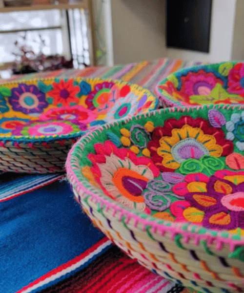 Mexican Hand Embroidered Hand Woven Bread Basket