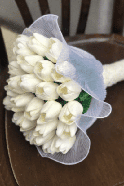 tulip bridal bouquet with tulle detail