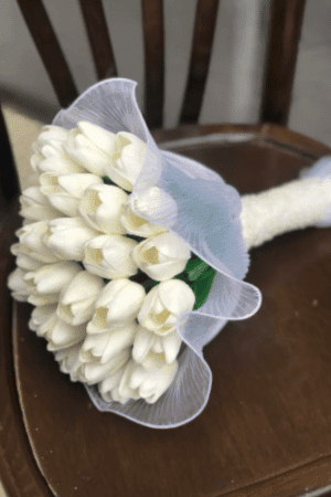 tulip bridal bouquet with tulle detail