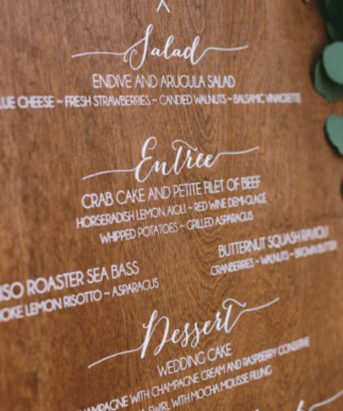 Wood Dinner Menu Sign For Wedding