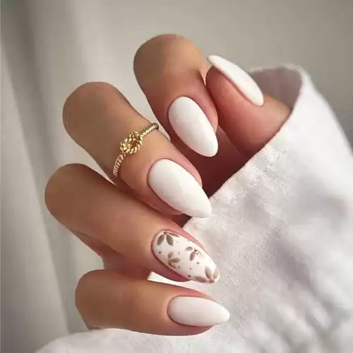 24Pcs Flower Medium Almond Press on Nails, Glossy White False Nails Gel Glue on Nails with Gold Polka Dots Design, Simple Spring Summer Manicure Art Acrylic Fake Nails Stick on Nails for Women Girls
