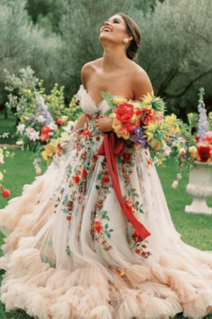 Enchanting Floral Embroidered Mesh Puffy Wedding Dress