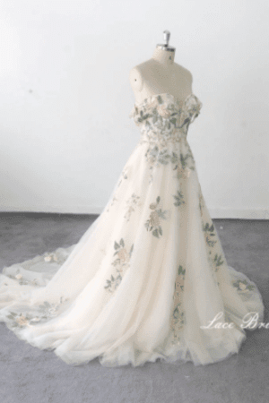 Forest Fairy Green Lace Wedding Dress