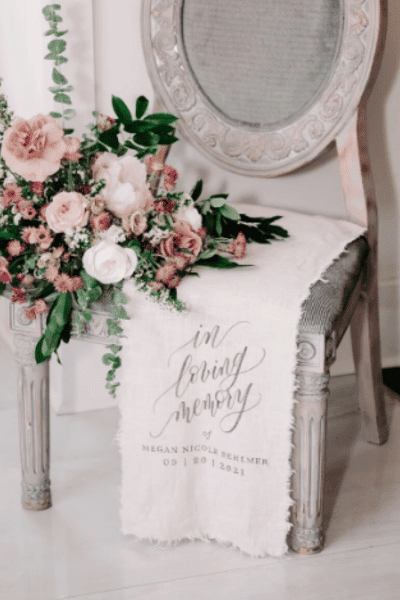 Memorial Chair Sign  calligraphy fabric banner  custom, hand-lettered remembrance for wedding  sympathy gift